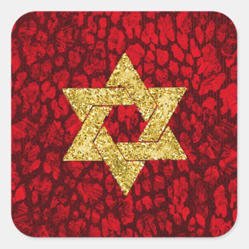 Bat Mitzvah Faux Red Metallic Gold Glitter Square Sticker