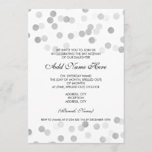 Bat Mitzvah Faux Silver Foil Glitter Lights Invitation