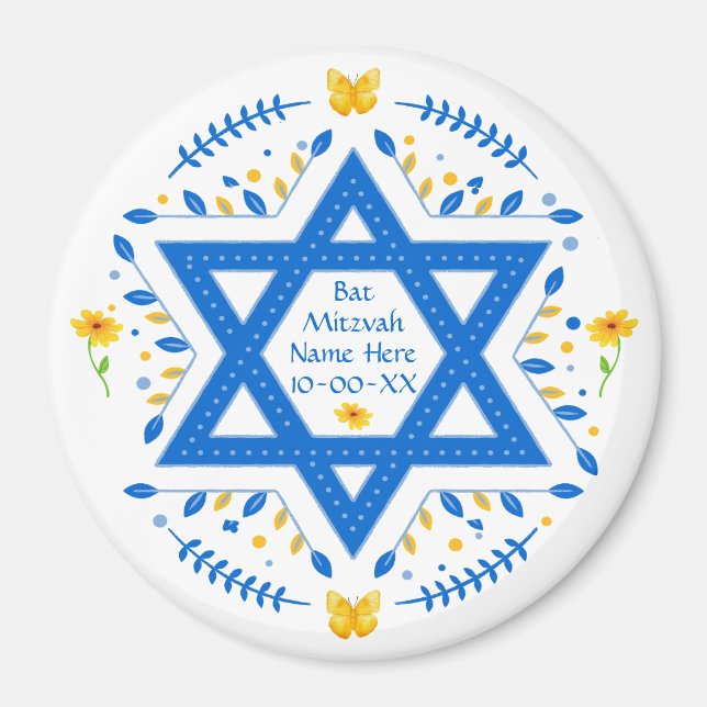 Bat Mitzvah Favor, PERSONALIZED for Girls Magnet (Front)