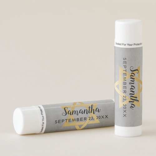 Bat Mitzvah Favor Silver and Gold Name Date Lip Balm