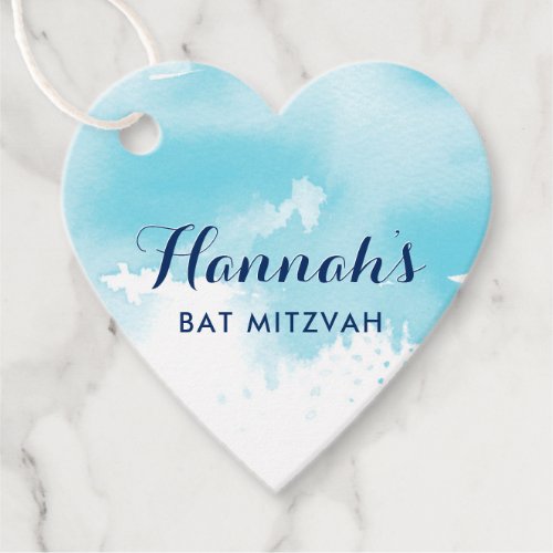 BAT MITZVAh favor tag modern aqua blue watercolor