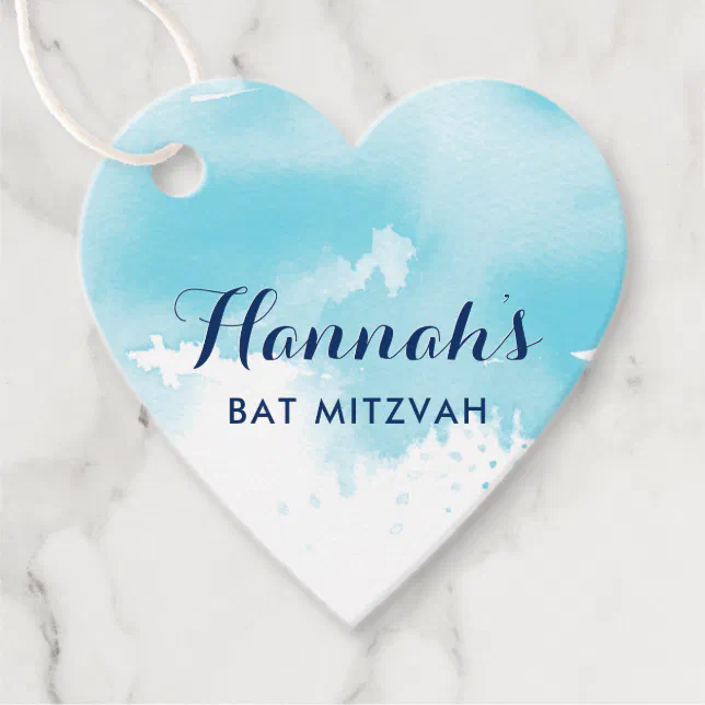 BAT MITZVAh favor tag modern aqua blue watercolor | Zazzle