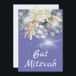 Bat Mitzvah Floral  Disco Ball  Purple Invitation<br><div class="desc">Set the scene for a Disco themed celebration.
Purple is the background color for this floral Disco ball elegant custom Bat Mitzvah design.
Silver color spots are also on the design.
Easily change the information for your own custom invitation.
 From a range of custom stationary from Chessie's Fine Designs.</div>