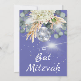 Bat Mitzvah Floral Disco Ball Purple Invitation