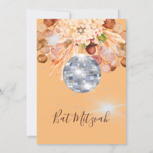 Bat Mitzvah Floral Orange Disco Ball Invitation