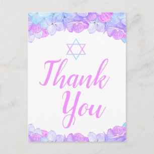 Bat Mitzvah Floral Pink Hydrangea Thank You Postcard