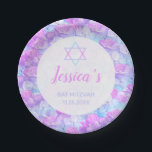 Bat Mitzvah Floral Watercolor Pink Blue Hydrangea Paper Plates<br><div class="desc">Add these Bat Mitzvah themed personalized party paper plates to your celebration place settings. The design features a border of delicate hydrangea flowers in shades of pink, lavender and aqua blue. There is a Star of David and name in modern pink script typography and date for you to personalize. Designed...</div>