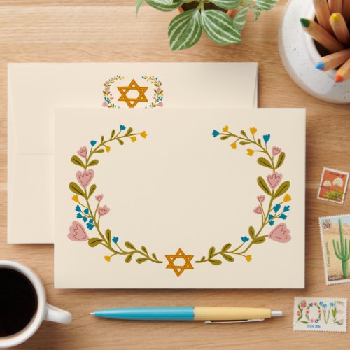 BAT MITZVAH Floral Wreath STAR w Return Address