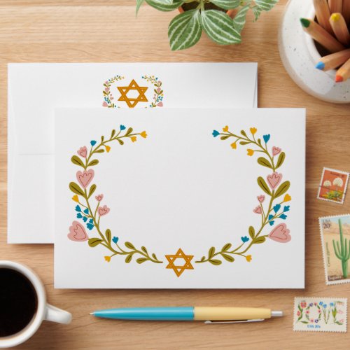 BAT MITZVAH Floral Wreath STAR w Return Address