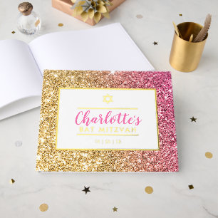 BAT MITZVAH glam chic cool luxe pink gold glitter Foil Guest Book