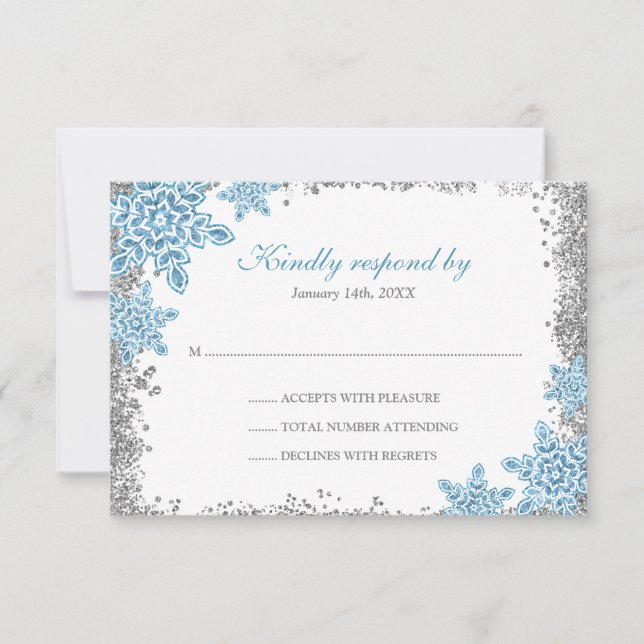 Bat Mitzvah Glam Winter Wonderland Blue RSVP (Front)