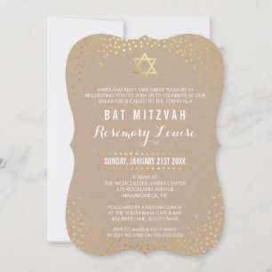 BAT MITZVAH glamorous mini gold confetti kraft Invitation