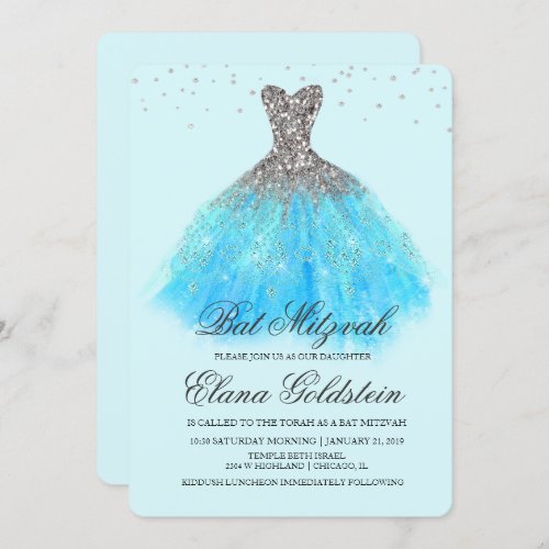 Bat Mitzvah Glitter Dress Diamond Invitation