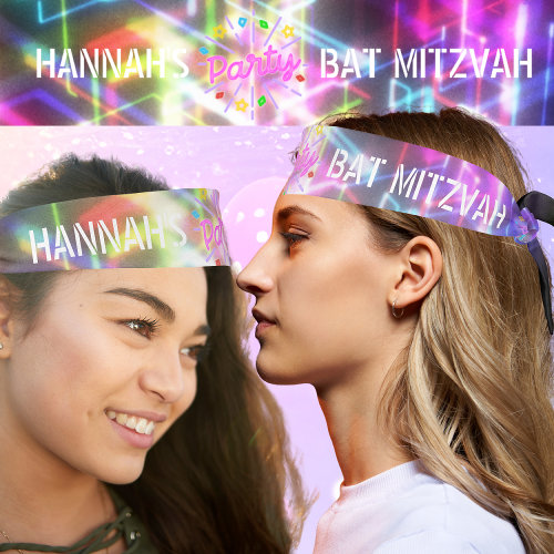 Bat Mitzvah Glow Party Add Name and EVENT Tie Headband