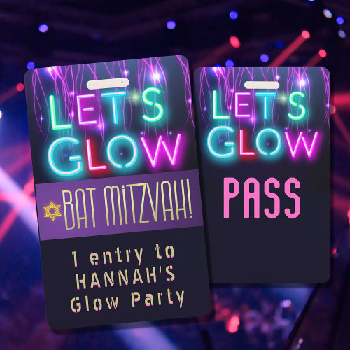 Bat Mitzvah Glow Party VIP ID Party PASS CUSTOM Badge