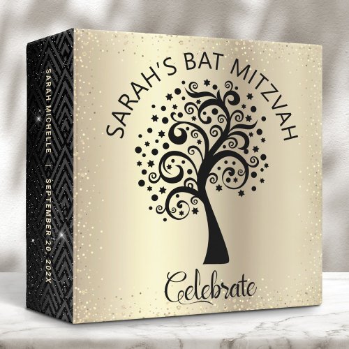 Bat Mitzvah Gold Black Tree of Life Photo Album 3 Ring Binder