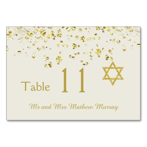 Bat Mitzvah gold confetti Table Number Place card