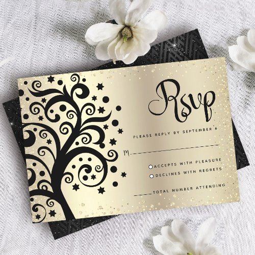Bat Mitzvah Gold Foil Black Tree of Life Script 