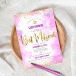 Bat Mitzvah gold foil pink modern watercolor Invitation<br><div class="desc">Be proud, rejoice and showcase this milestone of your favorite Bat Mitzvah! Send out this stunning, modern, sparkly gold faux foil and glitter dots and typography script against a soft pink watercolor background, personalized invitation for an event to remember. Personalize the custom text with your Bat Mitzvah’s name, date, and...</div>