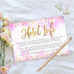 Bat Mitzvah gold foil pink watercolor hotel info Enclosure Card<br><div class="desc">Be proud, rejoice and showcase this milestone of your favorite Bat Mitzvah! Include this stunning, modern, personalized insert for additional hotel information to your event, featuring sparkly gold faux foil and glitter dots and typography script against a soft pink watercolor background. Personalize the custom text with all your hotel venue...</div>
