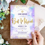 Bat Mitzvah gold foil & purple modern watercolor Invitation<br><div class="desc">Be proud, rejoice and showcase this milestone of your favorite Bat Mitzvah! Send out this stunning, modern, sparkly gold faux foil and glitter dots and typography script against a soft purple watercolor background, personalized invitation for an event to remember. Personalize the custom text with your Bat Mitzvah’s name, date, and...</div>
