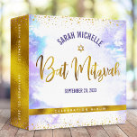 Bat Mitzvah Gold Foil Purple Watercolor Keepsake 3 Ring Binder<br><div class="desc">Let your favorite Bat Mitzvah be proud, rejoice and celebrate her milestone with this stunning keepsake scrapbook memory album. Stunning, modern, sparkly gold faux foil handwritten script, Star of David and tiny dots overlay a light purple watercolor background. Personalize the custom text with her name and date of event. Guaranteed...</div>