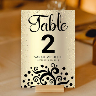 Bat Mitzvah Gold Foil Tree of Life Black Script Table Number