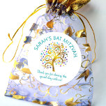 Bat Mitzvah Gold Foil Tree of Life Turquoise Type Classic Round Sticker<br><div class="desc">Be proud, rejoice and showcase this milestone of your favorite Bat Mitzvah! Use this fun, sophisticated, personalized sticker to add to her special day. A stunning, graphic faux gold foil tree with sparkly turquoise, teal, purple and blue Star of David and dot “leaves” overlays a white background. Personalize the custom...</div>