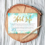 Bat Mitzvah gold foil turquoise watercolor hotel Enclosure Card<br><div class="desc">Be proud, rejoice and showcase this milestone of your favorite Bat Mitzvah! Include this stunning, modern, personalized insert for additional hotel information to your event, featuring sparkly gold faux foil and glitter dots and typography script against a turquoise watercolor background. Personalize the custom text with all your hotel venue information....</div>