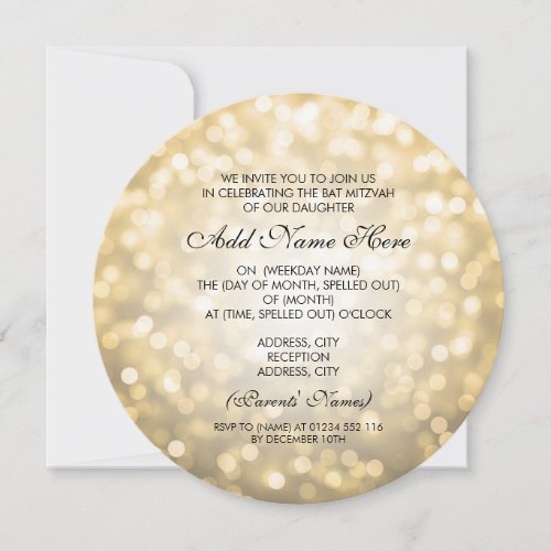 Bat Mitzvah Gold Glitter Lights Invitation