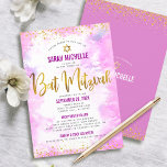 Bat Mitzvah Gold Glitter Pink Watercolor 2 Venue Invitation<br><div class="desc">Be proud, rejoice and showcase this milestone of your favorite Bat Mitzvah! Send out this stunning, modern, personalized invitation for an event to remember. Sparkly faux gold foil script, glitter dots. Star of David and typography script overlay a soft light pink watercolor background. Personalize the custom text with your Bat...</div>
