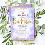 Bat Mitzvah Gold Glitter Purple Watercolor 2 Venue Invitation<br><div class="desc">Be proud, rejoice and showcase this milestone of your favorite Bat Mitzvah! Send out this stunning, modern, personalized invitation for an event to remember. Sparkly faux gold foil script, glitter dots. Star of David and typography script overlay a light purple watercolor background. Personalize the custom text with your Bat Mitzvah’s...</div>