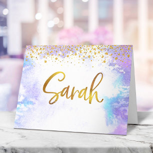 Bat Mitzvah Gold Purple Watercolor Sarah Blank Letterpress Thank You Card