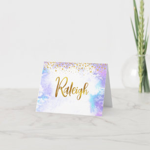 Bat Mitzvah Gold Script Purple Custom Name Raleigh Thank You Card