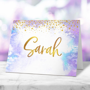 Bat Mitzvah Gold Script Purple Watercolor Sarah Letterpress Thank You Card