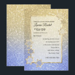 Bat Mitzvah Gold Star Gold Blue Ombre Glitter Invitation<br><div class="desc">Designed by Carrie Fink.  Printed and shipped by Zazzle or their partners.</div>