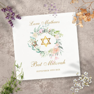 Bat Mitzvah Gold Star of David Floral Napkins