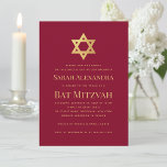 Bat Mitzvah Gold Star of David Simple Burgundy Red Invitation<br><div class="desc">A simple burgundy and gold bat mitzvah invitation whose only decoration is the faux gold foil star of David in the upper part (and on the back). All text is in golden caps and can be edited. The background is burgundy (deep red).</div>