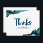 Bat Mitzvah Gold Turquoise Agate Script Thank You Postcard<br><div class="desc">Make sure your favorite Bat Mitzvah shows his appreciation to all who supported her milestone event! Send out this cool, unique, modern, personalized thank you postcard. Turquoise blue handwritten script and bold, sans serif typography overlay a simple, clean white background with turquoise blue agate rocks accented with faux gold veins....</div>