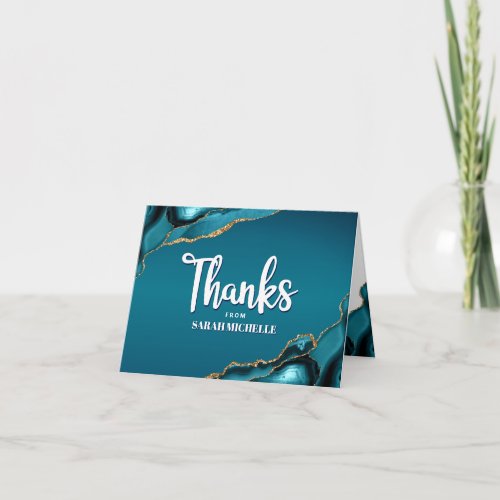 Bat Mitzvah Gold Turquoise Ombre Agate Bold Script Thank You Card