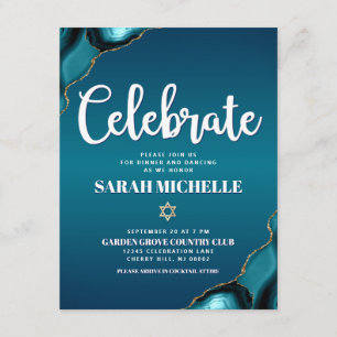 Bat Mitzvah Gold Turquoise Ombre Agate Script Bold Enclosure Card