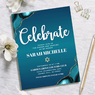 Bat Mitzvah Gold Turquoise Ombre Agate Script Bold Enclosure Card