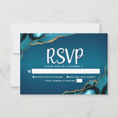 Bat Mitzvah Gold Turquoise Ombre Agate Script RSVP Card