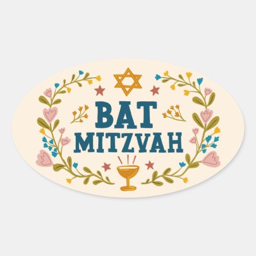 BAT MITZVAH Hand-drawn floral Jewish Customizable 