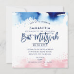 BAT MITZVAH hand lettered blue & pink watercolor Invitation<br><div class="desc">by kat massard >>> kat@simplysweetPAPERIE.com <<< A super cool & modern invitation design for your children''s BAT MITZVAH TIP :: 1. To change/move graphics & fonts and add more text - hit the "customise it" button. - - - - - - - - - - - - - - -...</div>