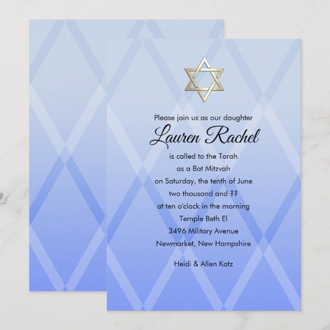 Bat Mitzvah Harlequin Blue Invitation (Front/Back)