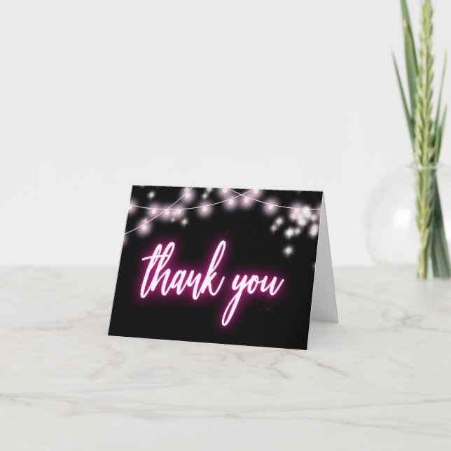 Bat Mitzvah Hot Pin  Neon Themed Thank You Card (Front)