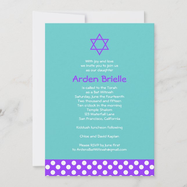 Bat Mitzvah Invitation Arden Mandy (Front)