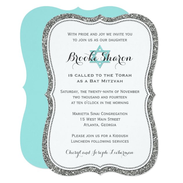 Bat Mitzvah Invitation | FAUX Silver Glitter