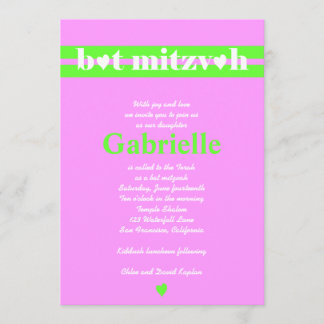 Bat Mitzvah Invitation Gabrielle Pink Green